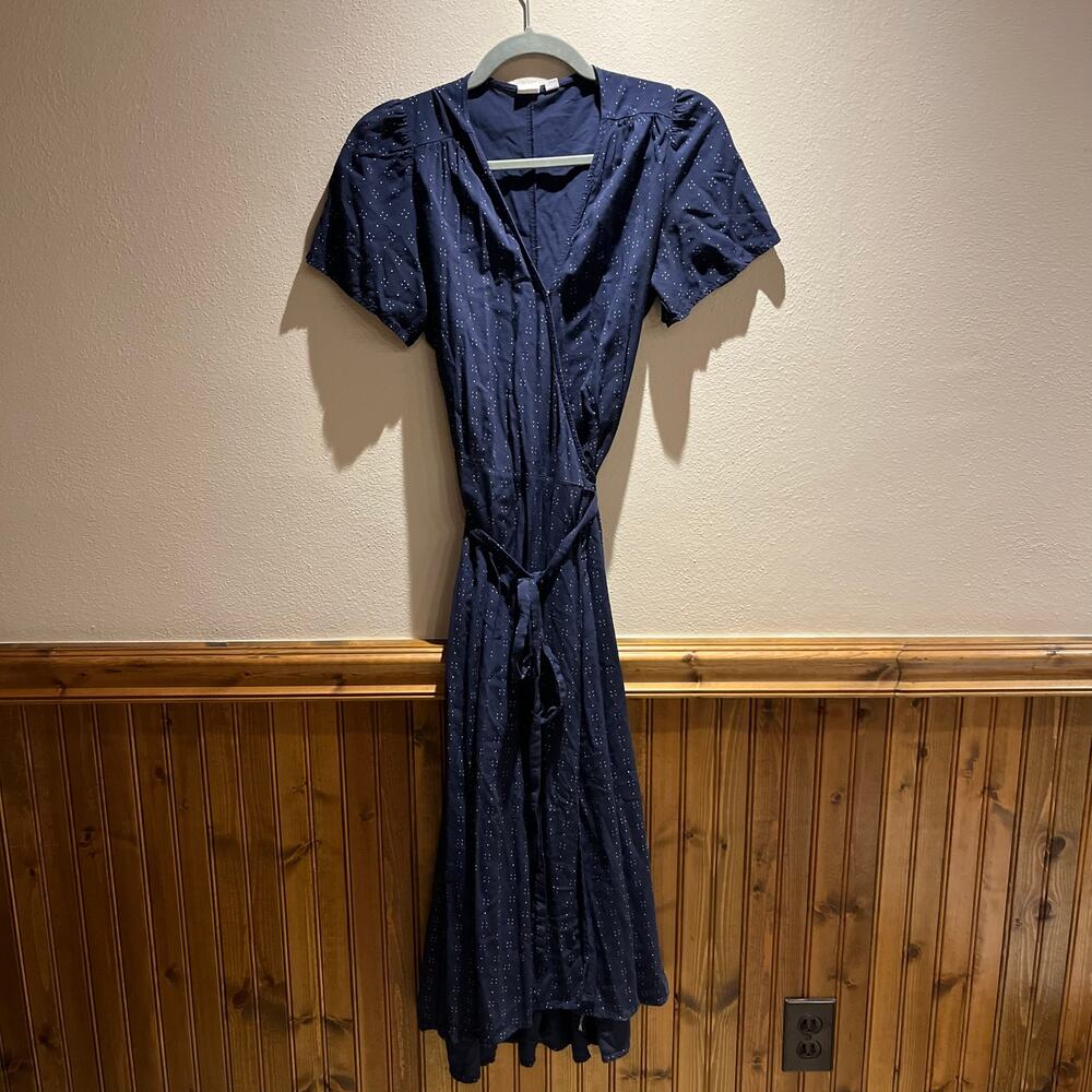 Gap Faux Wrap Dress Navy Polka Dot S Classic Casual Rayon